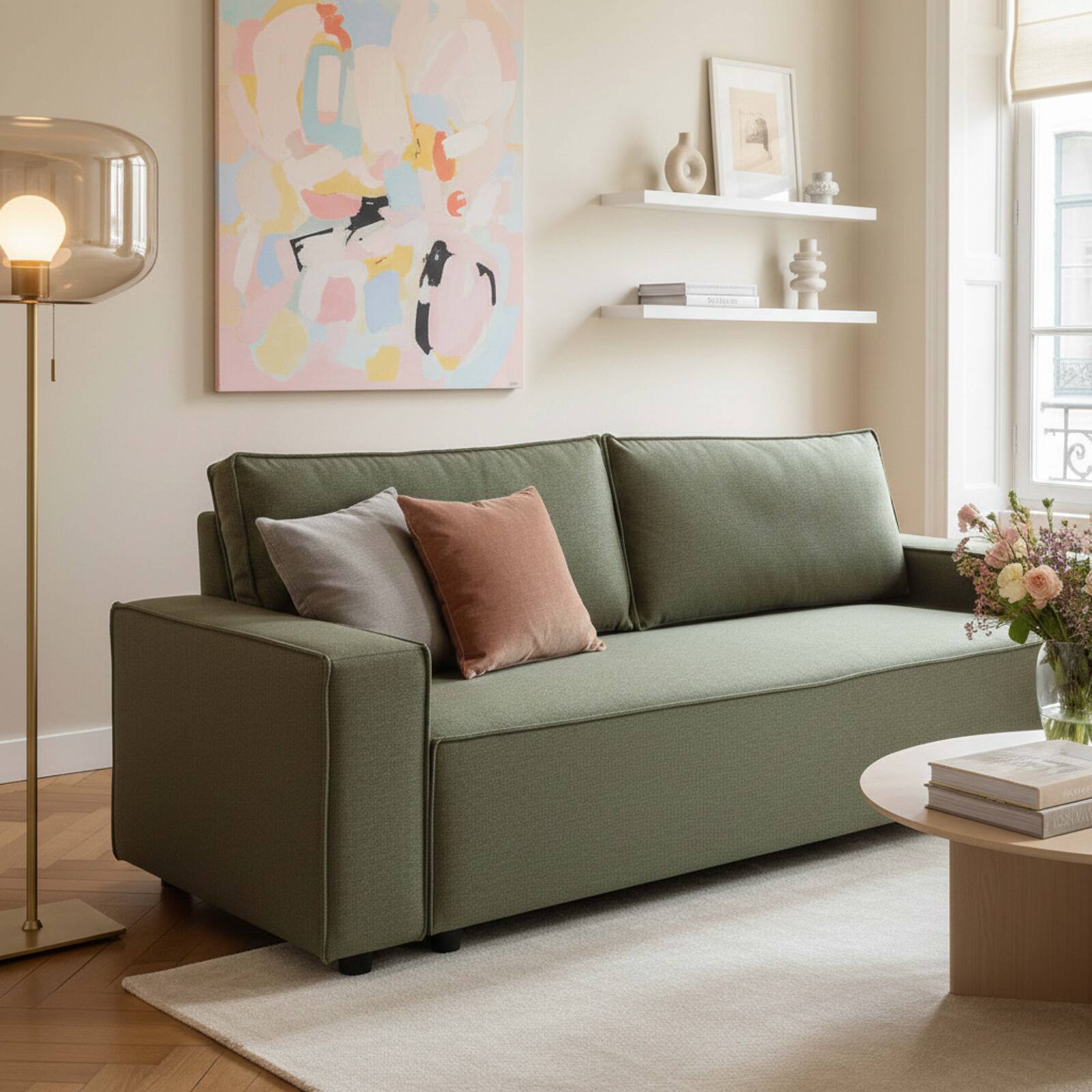 Canapé convertible 3 places en tissu