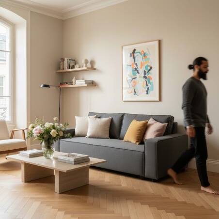 Canapé convertible 3 places en tissu