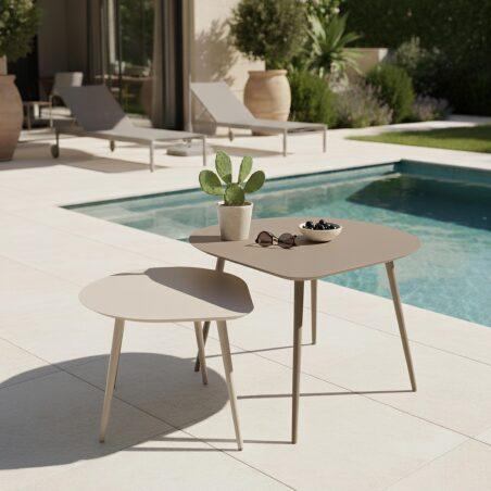 Tables basses gigognes de jardin rondes en métal 58x50x34 cm et 40x35x28 cm