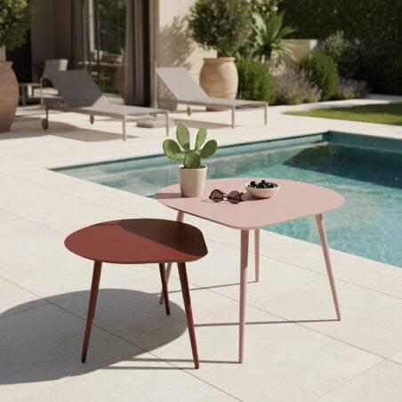 Tables basses gigognes de jardin rondes en métal 58x50x34 cm et 40x35x28 cm