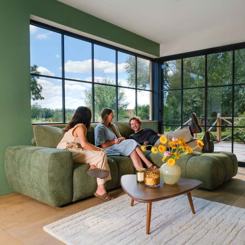 Canapé d'angle 3 places en tissu avec méridienne droite et coussins (5/7)