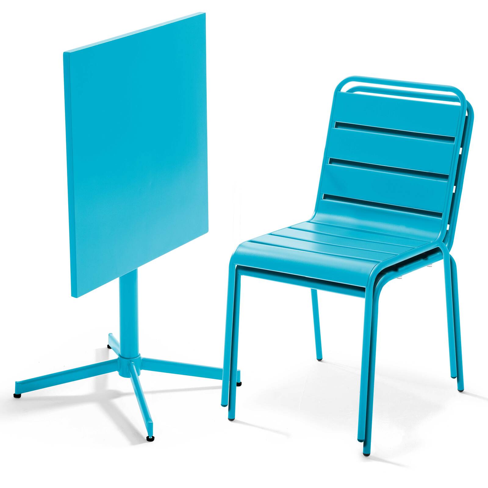 Table de jardin bistrot carrée inclinable en métal 70x70 cm et 2 chaises 