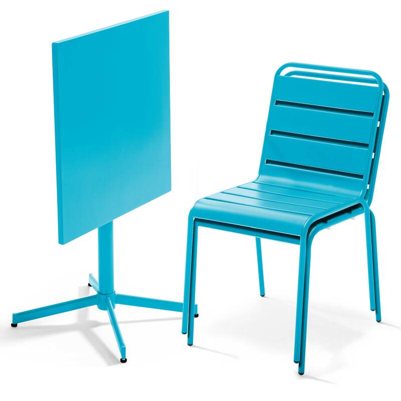 Table de jardin bistrot carrée inclinable en métal 70x70 cm et 2 chaises 