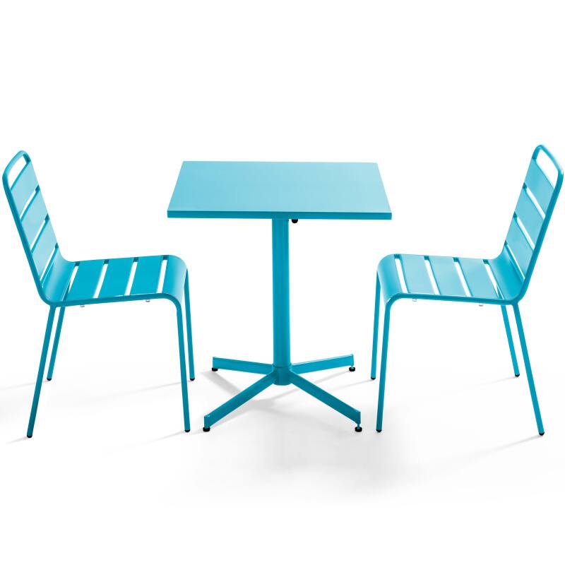 Table de jardin bistrot carrée inclinable en métal 70x70 cm et 2 chaises 