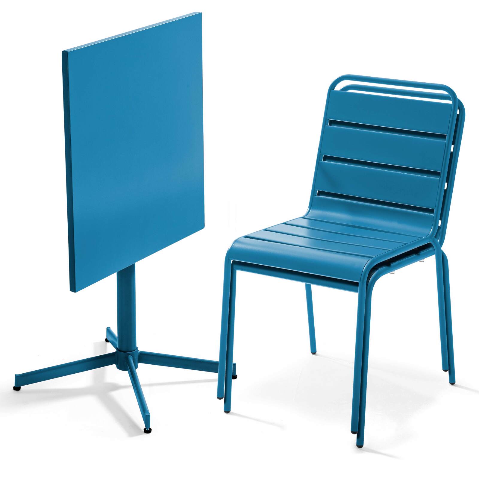 Table de jardin bistrot carrée inclinable en métal 70x70 cm et 2 chaises 