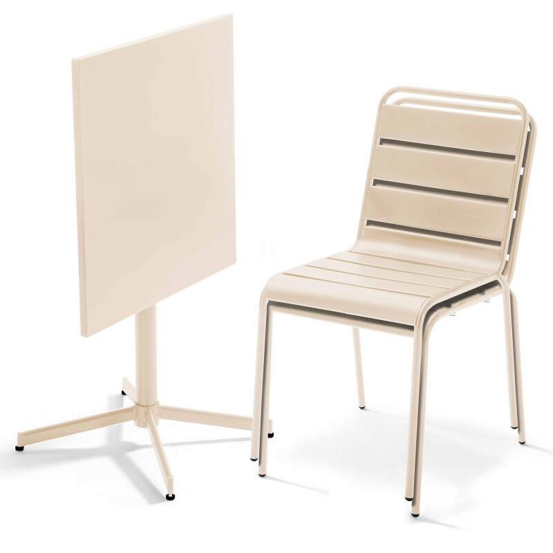 Table de jardin bistrot carrée inclinable en métal 70x70 cm et 2 chaises 