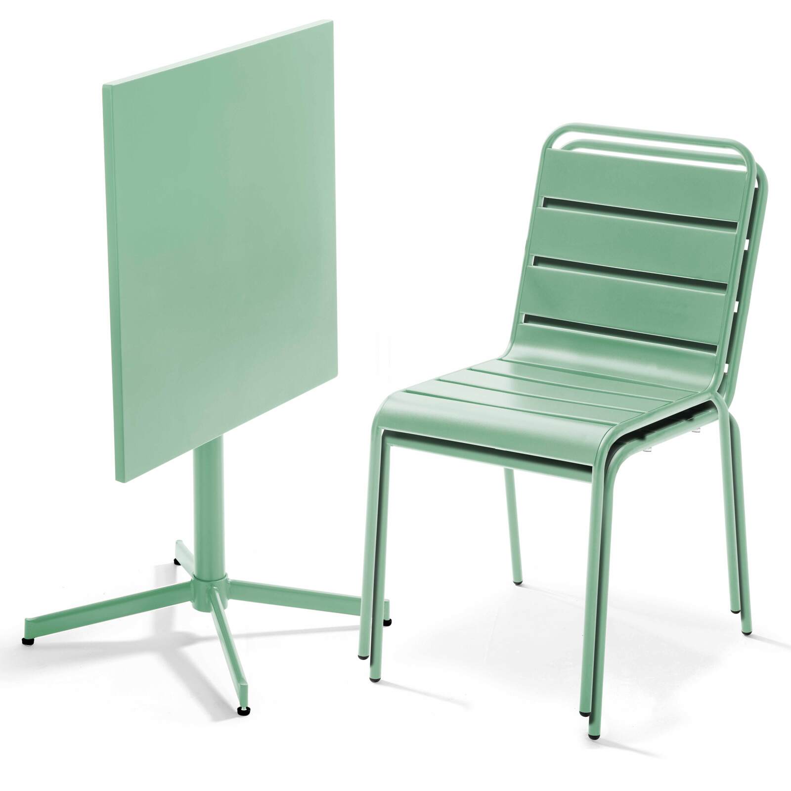Table de jardin bistrot carrée inclinable en métal 70x70 cm et 2 chaises 