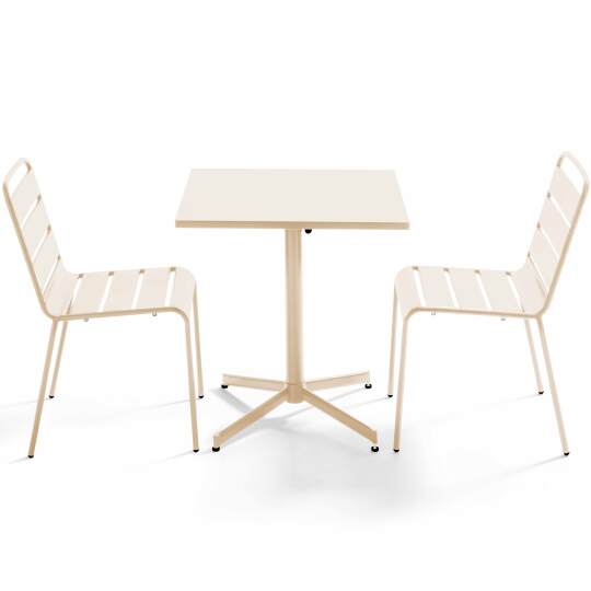 Table de jardin bistrot carrée inclinable en métal 70x70 cm et 2 chaises | Oviala