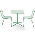 Table de jardin bistrot carrée inclinable en métal 70x70 cm et 2 chaises 
