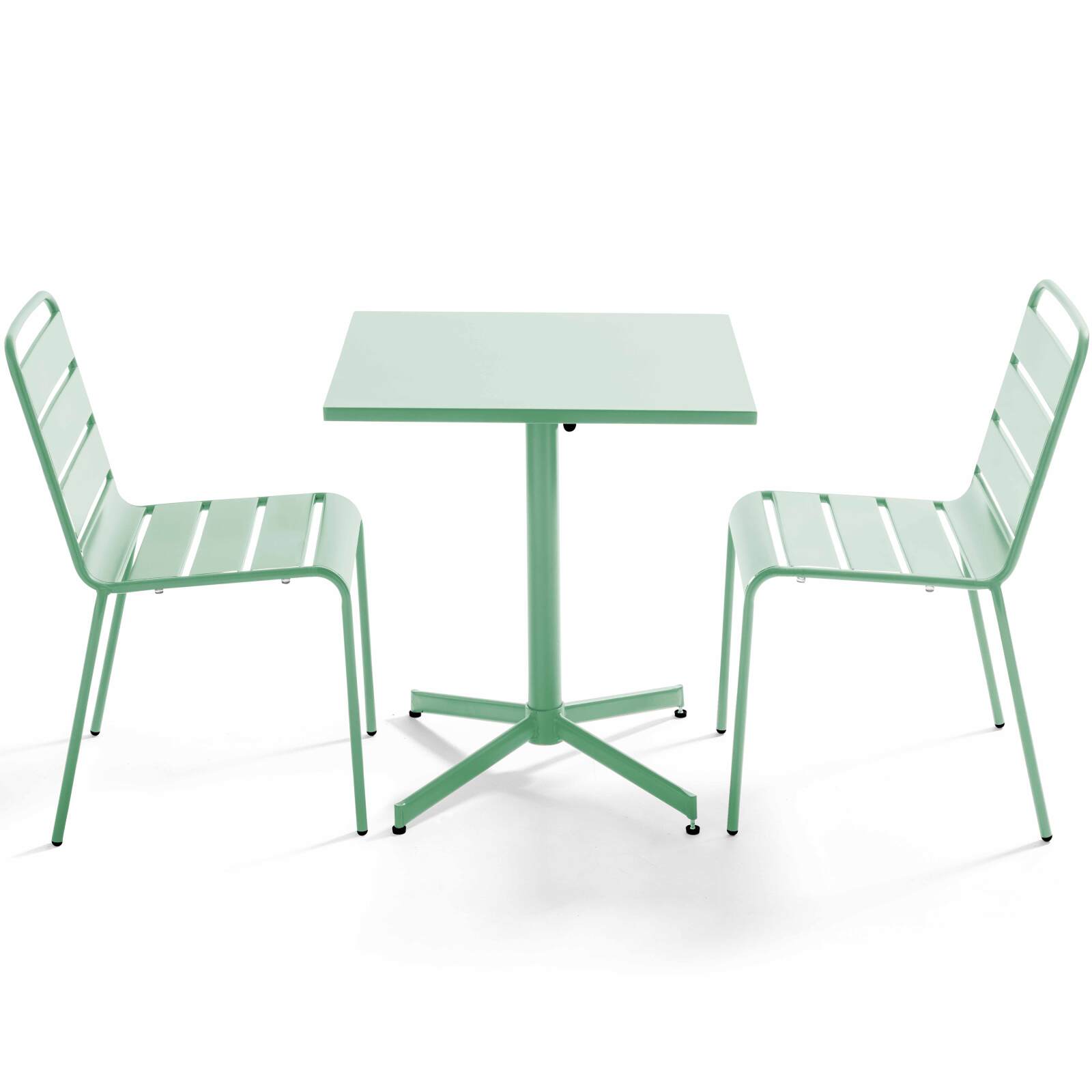 Table de jardin bistrot carrée inclinable en métal 70x70 cm et 2 chaises 