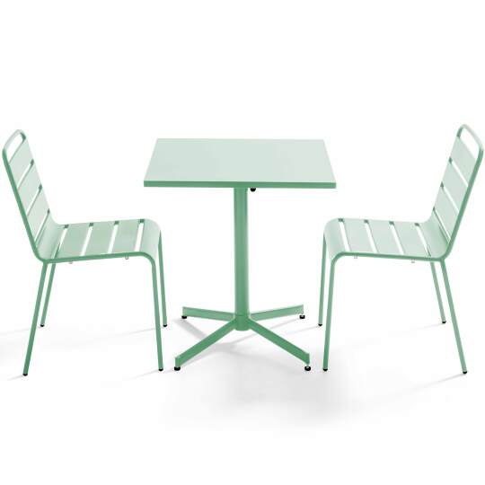 Table de jardin bistrot carrée inclinable en métal 70x70 cm et 2 chaises | Oviala