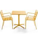 Table de jardin bistrot carrée inclinable en métal 70x70 cm et 2 chaises avec accoudoirs