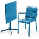 Table de jardin bistrot carrée inclinable en métal 70x70 cm et 2 chaises avec accoudoirs