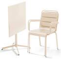 Table de jardin bistrot carrée inclinable en métal 70x70 cm et 2 chaises avec accoudoirs