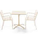 Table de jardin bistrot carrée inclinable en métal 70x70 cm et 2 chaises avec accoudoirs