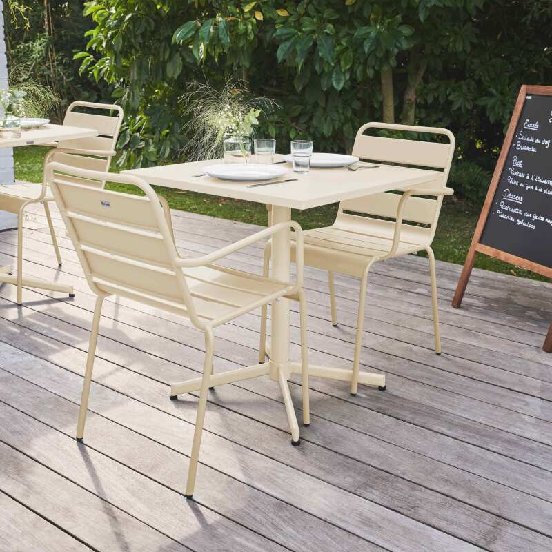 Table de jardin bistrot carrée inclinable en métal 70x70 cm et 2 chaises avec accoudoirs (2/9)