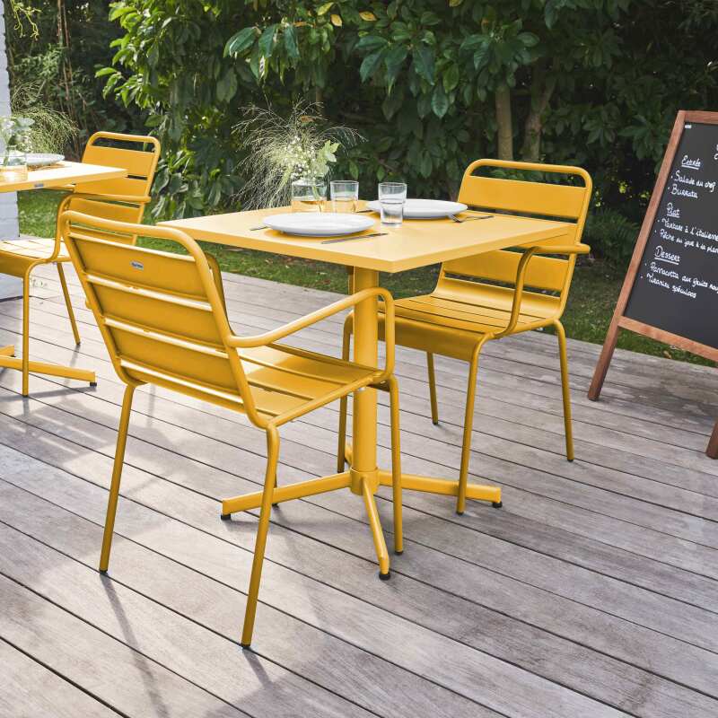 Table de jardin bistrot carrée inclinable en métal 70x70 cm et 2 chaises avec accoudoirs (2/9)