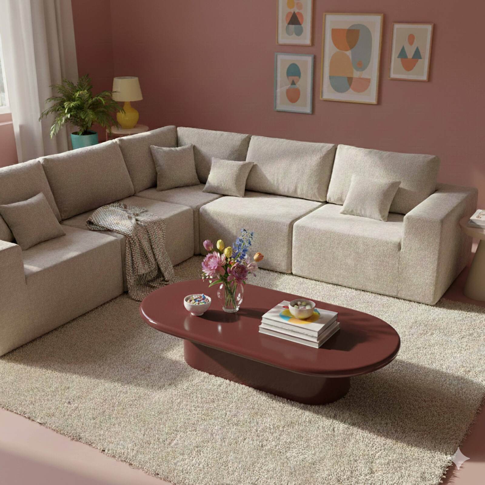 Table basse effet laqué ovale 100x70 cm