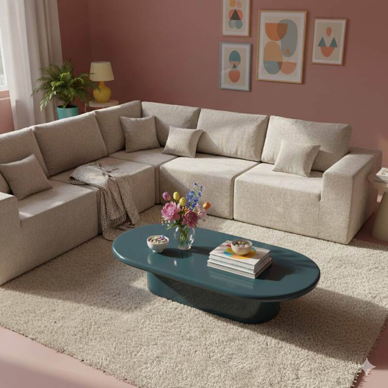 Table basse effet laqué ovale 100x70 cm