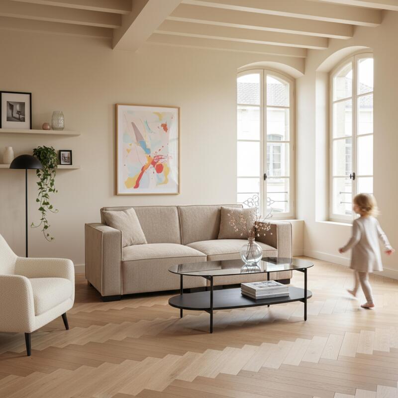 Table basse en verre fumé et effet bois ovale 120 x 55 x 40 cm (5/6)