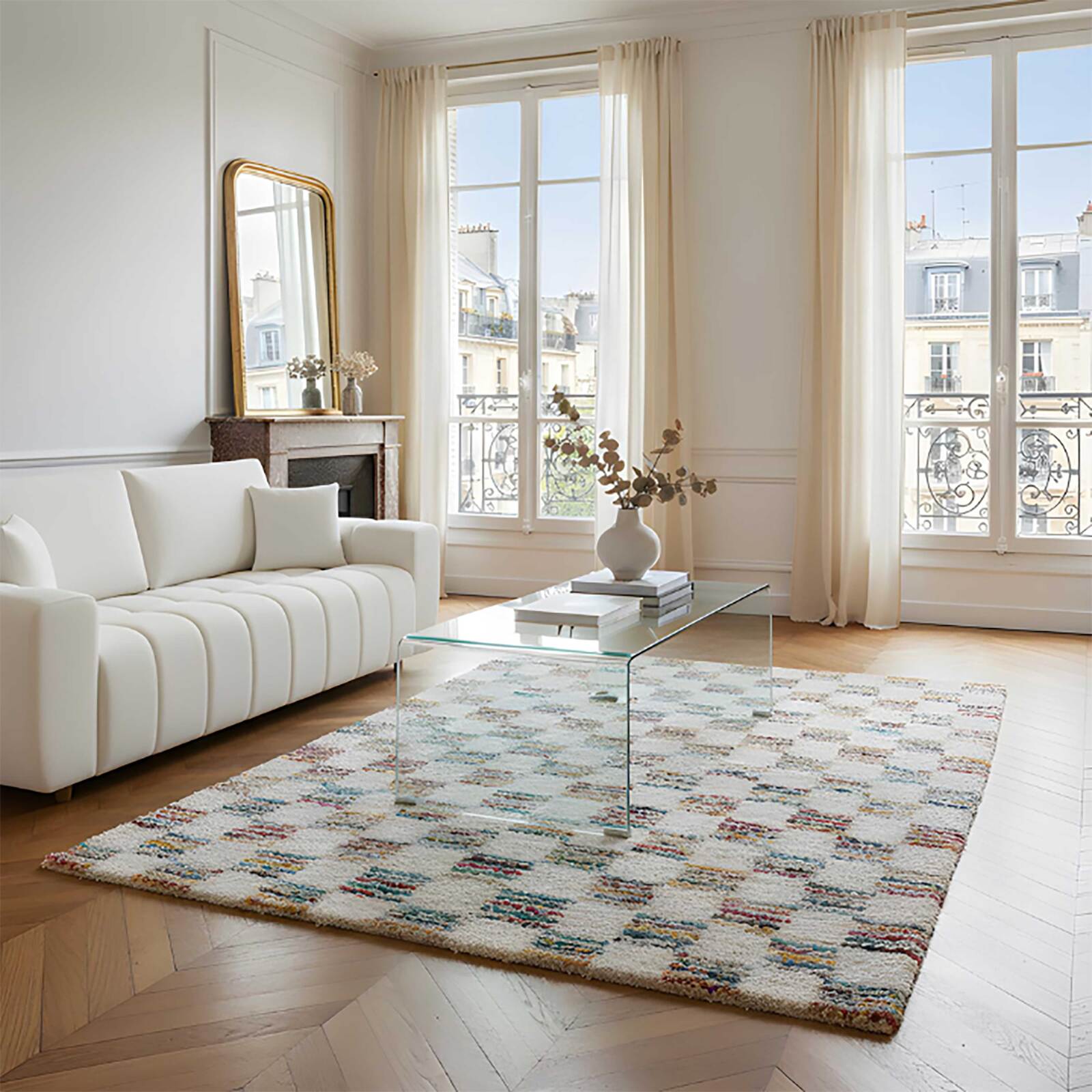 Tapis motif géométrique à poils longs shaggy rectangulaire