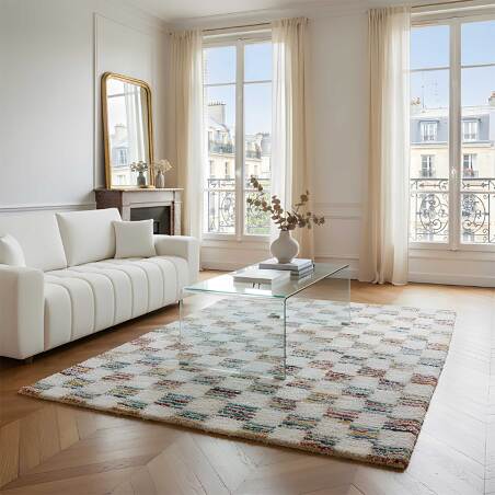 Tapis motif géométrique à poils longs shaggy rectangulaire