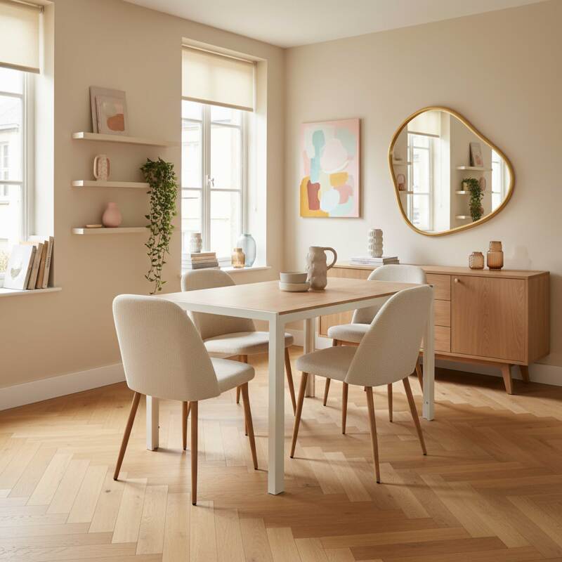 Table à manger en métal et effet bois 4 personnes