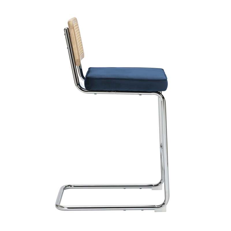 Chaises hautes en velours et métal avec dossier bois esprit cannage - Lot de 2 (3/7)