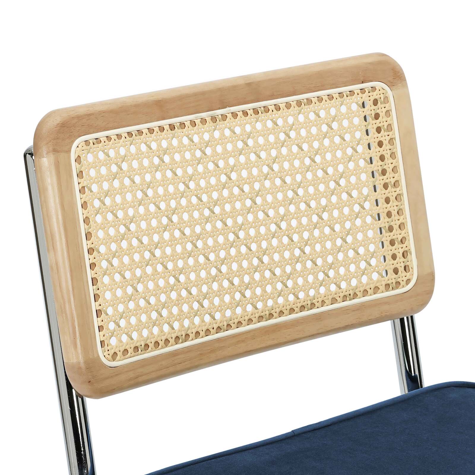 Chaises hautes en velours et métal avec dossier bois esprit cannage - Lot de 2