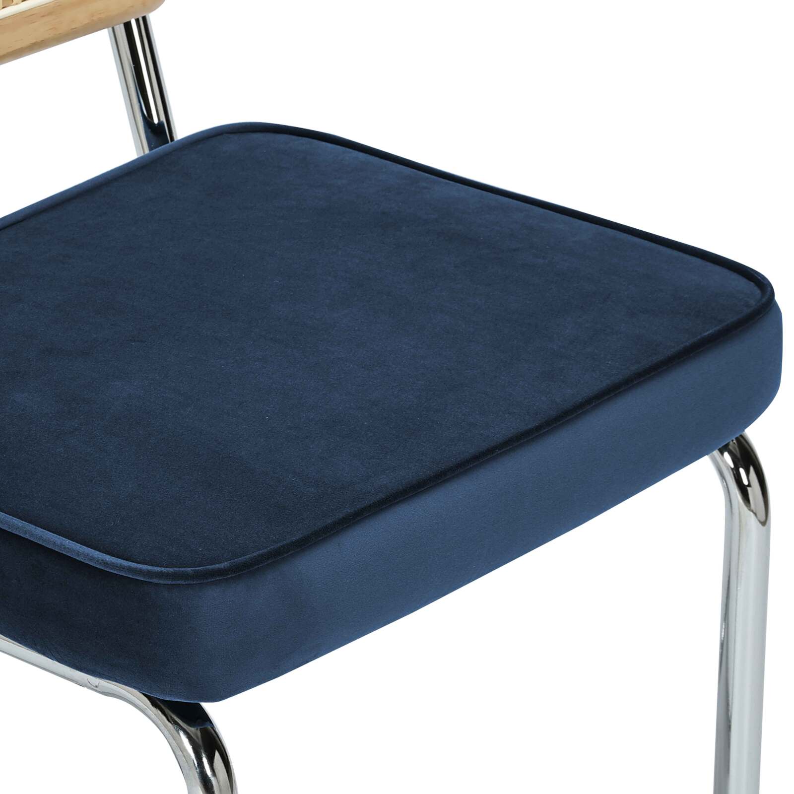 Chaises hautes en velours et métal avec dossier bois esprit cannage - Lot de 2