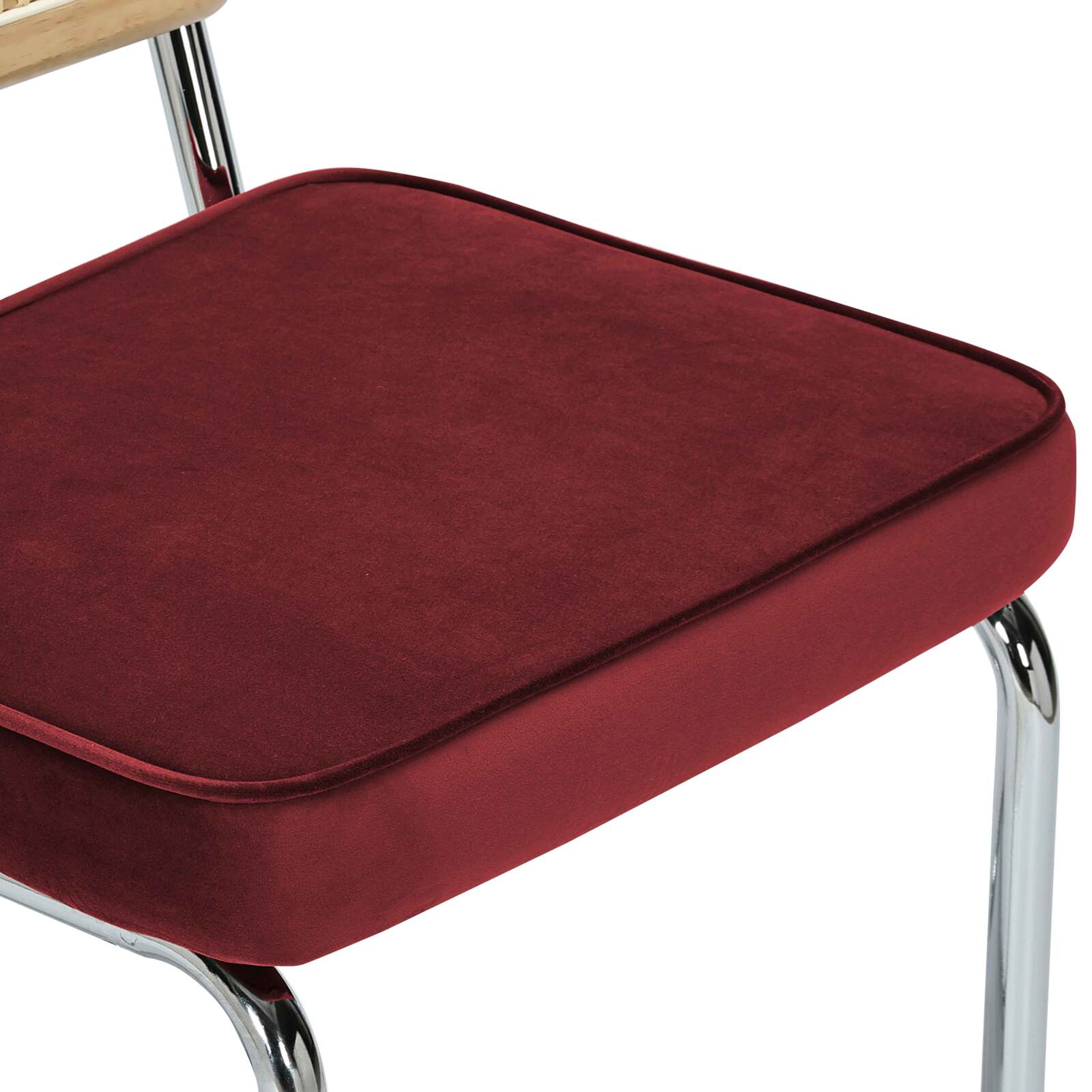 Chaises hautes en velours et métal avec dossier bois esprit cannage - Lot de 2