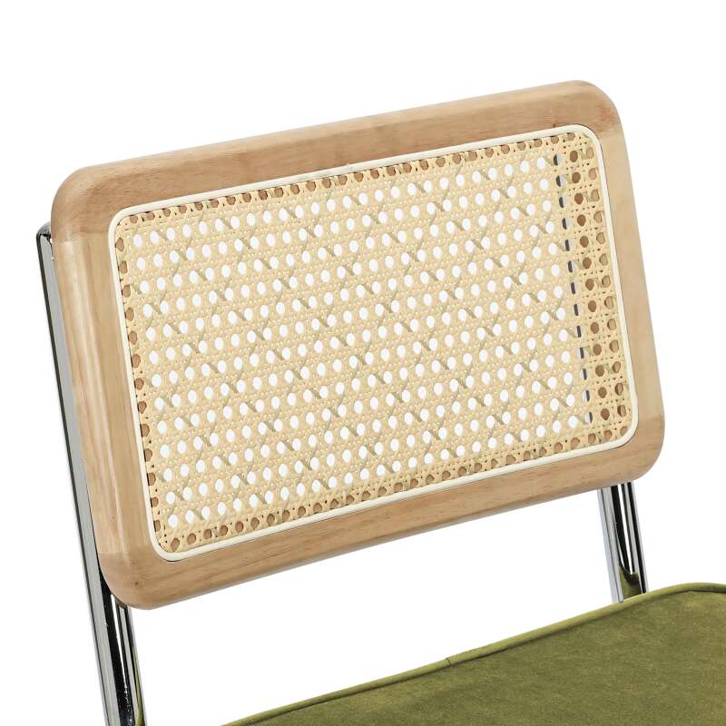 Chaises hautes en velours et métal avec dossier bois esprit cannage - Lot de 2 (5/7)