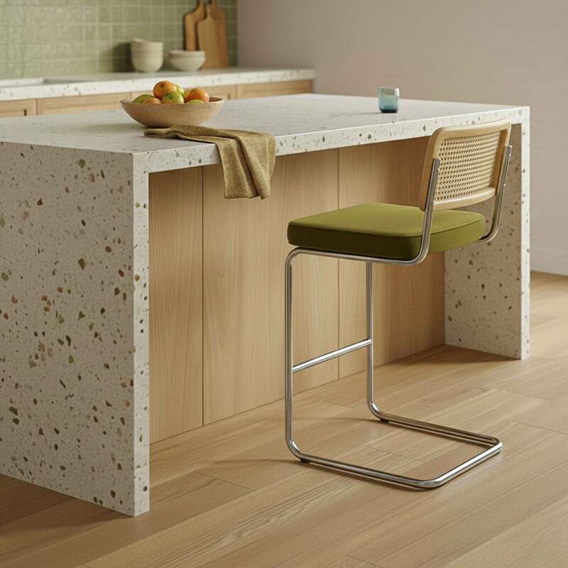 Chaises hautes en velours et métal avec dossier bois esprit cannage - Lot de 2 (2/7)