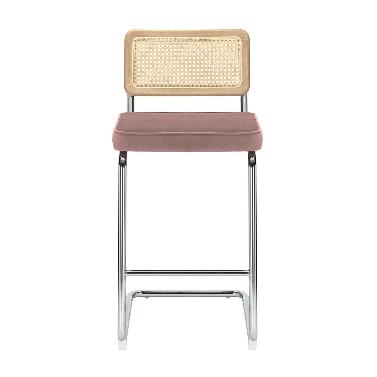 Chaises hautes en velours et métal avec dossier bois esprit cannage - Lot de 2