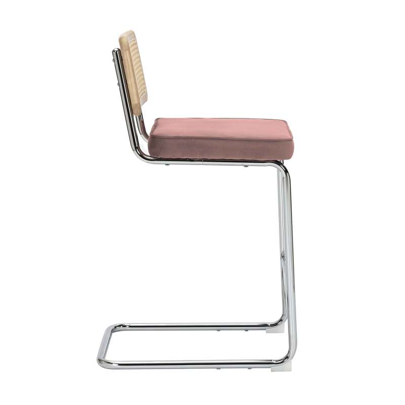 Chaises hautes en velours et métal avec dossier bois esprit cannage - Lot de 2 (3/7)