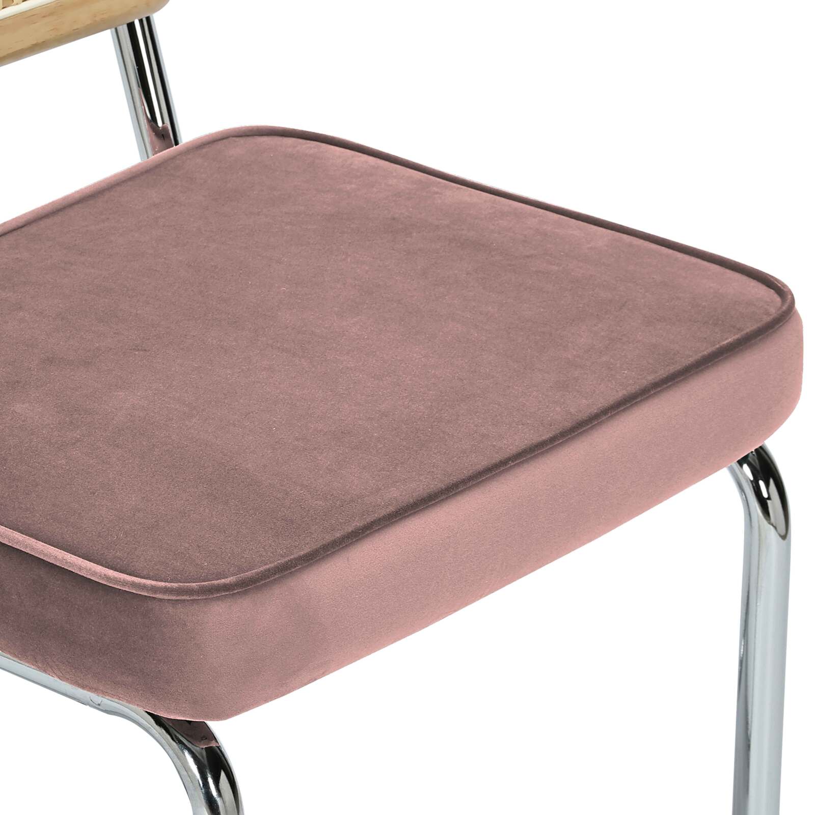 Chaises hautes en velours et métal avec dossier bois esprit cannage - Lot de 2