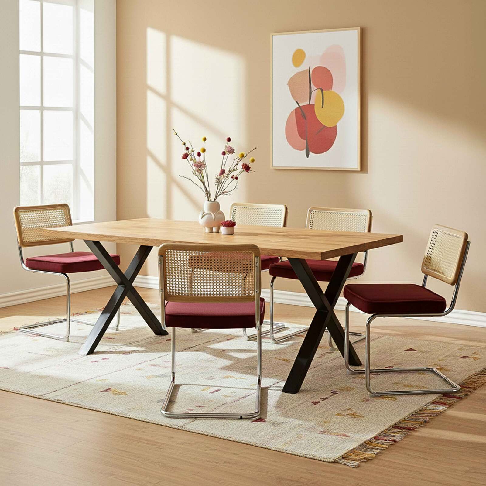 Chaises en velours et métal avec dossier bois esprit cannage - Lot de 2