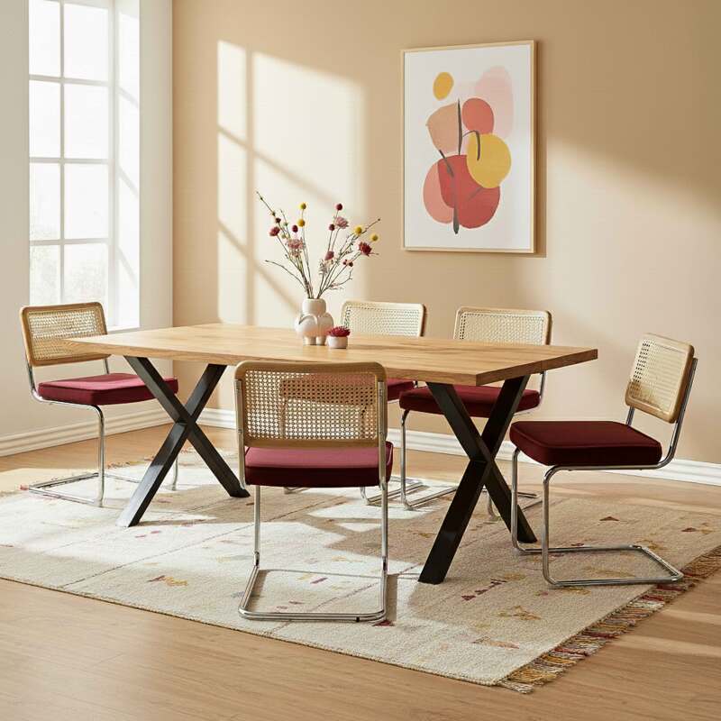 Chaises en velours et métal avec dossier bois esprit cannage - Lot de 2