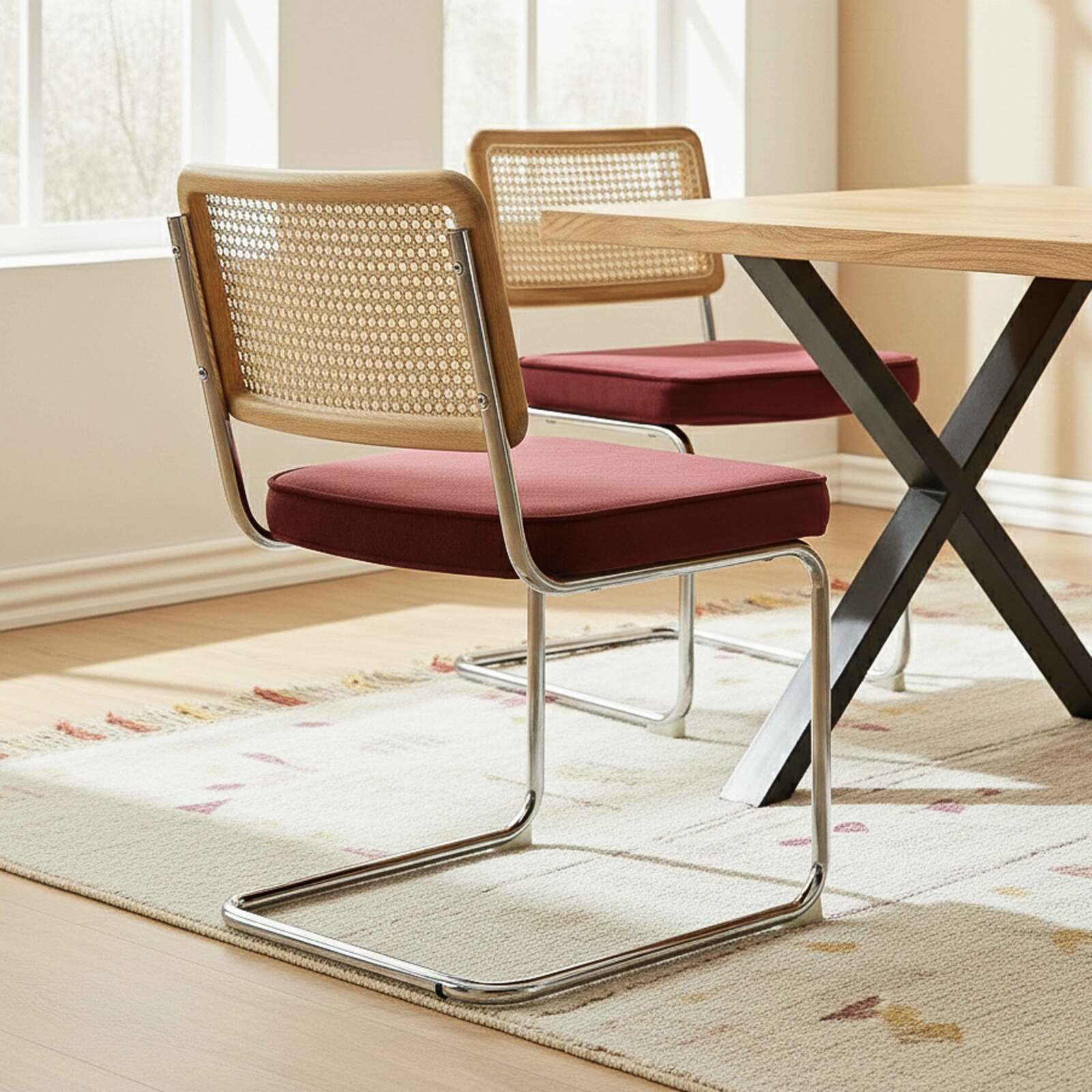 Chaises en velours et métal avec dossier bois esprit cannage - Lot de 2