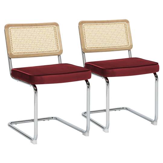 Chaises en velours et métal avec dossier bois esprit cannage - Lot de 2 | Oviala