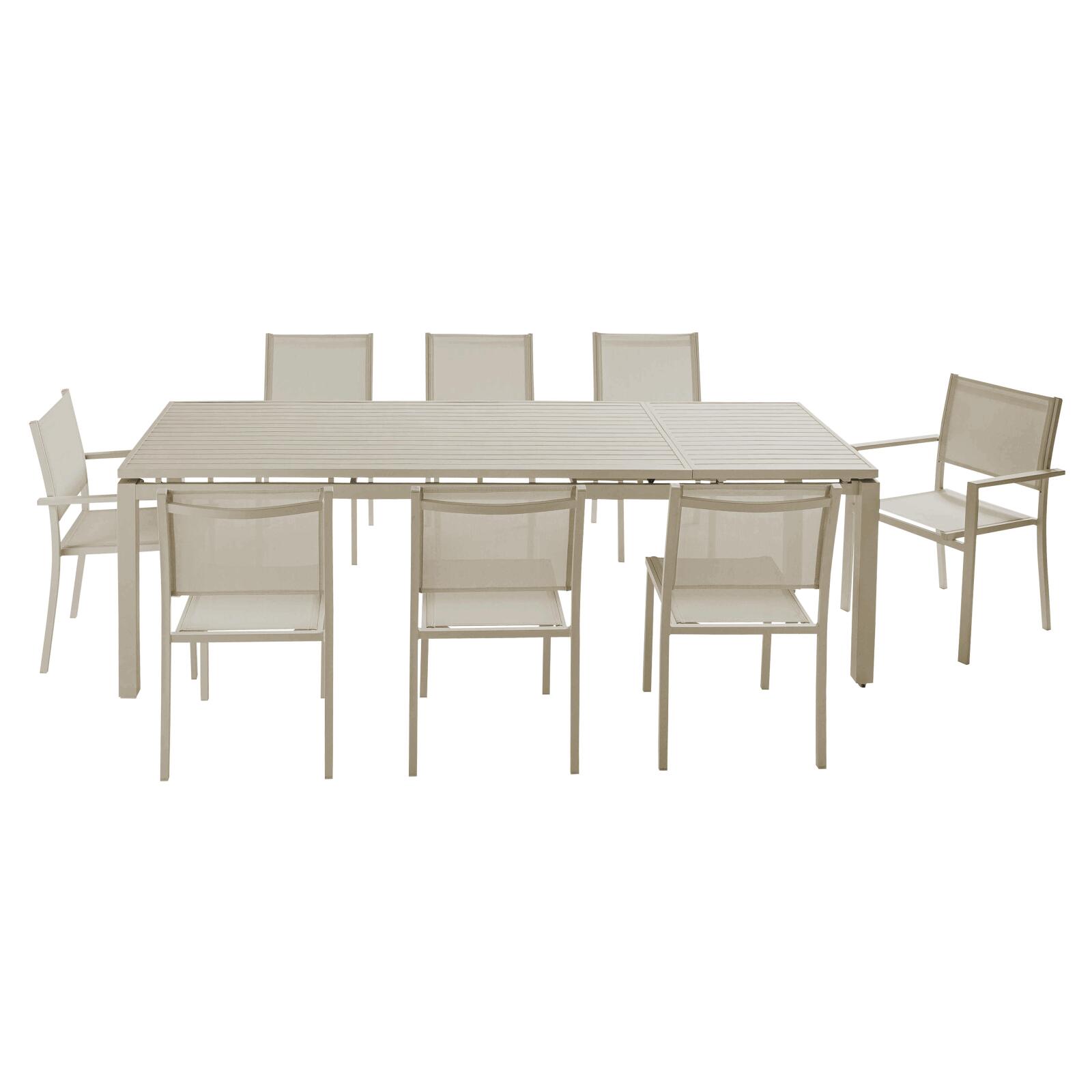 Table de jardin extensible en aluminium 180/240x90 cm et 8 chaises en textilène