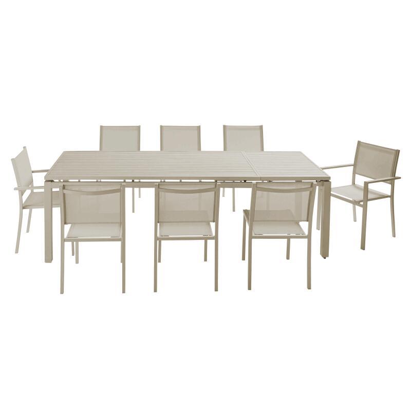 Table de jardin extensible en aluminium 180/240x90 cm et 8 chaises en textilène (2/8)