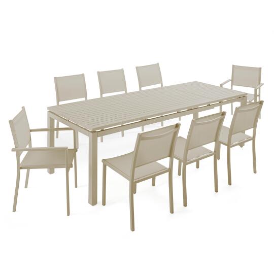 Table de jardin extensible en aluminium 180/240x90 cm et 8 chaises en textilène | Oviala