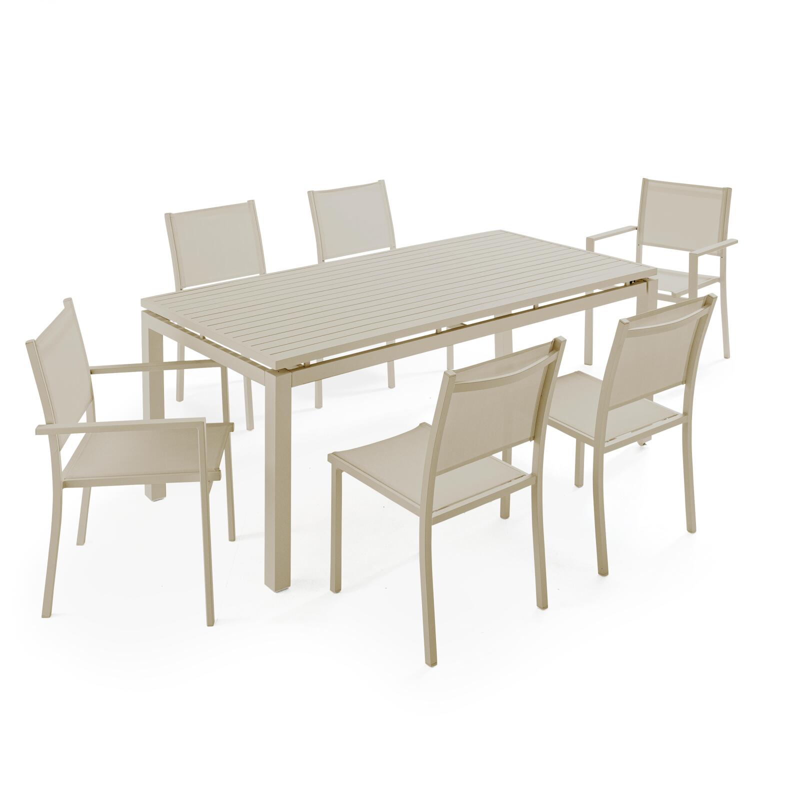 Table de jardin extensible en aluminium 180/240x90 cm et 8 chaises en textilène