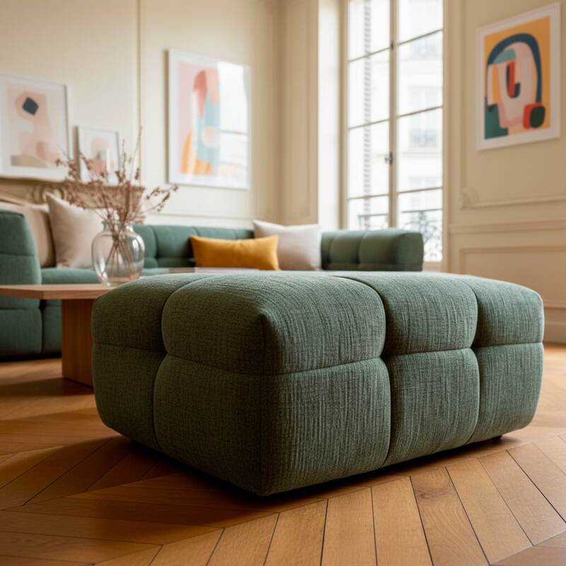 Canapé 3 places en tissu avec pouf (7/8)