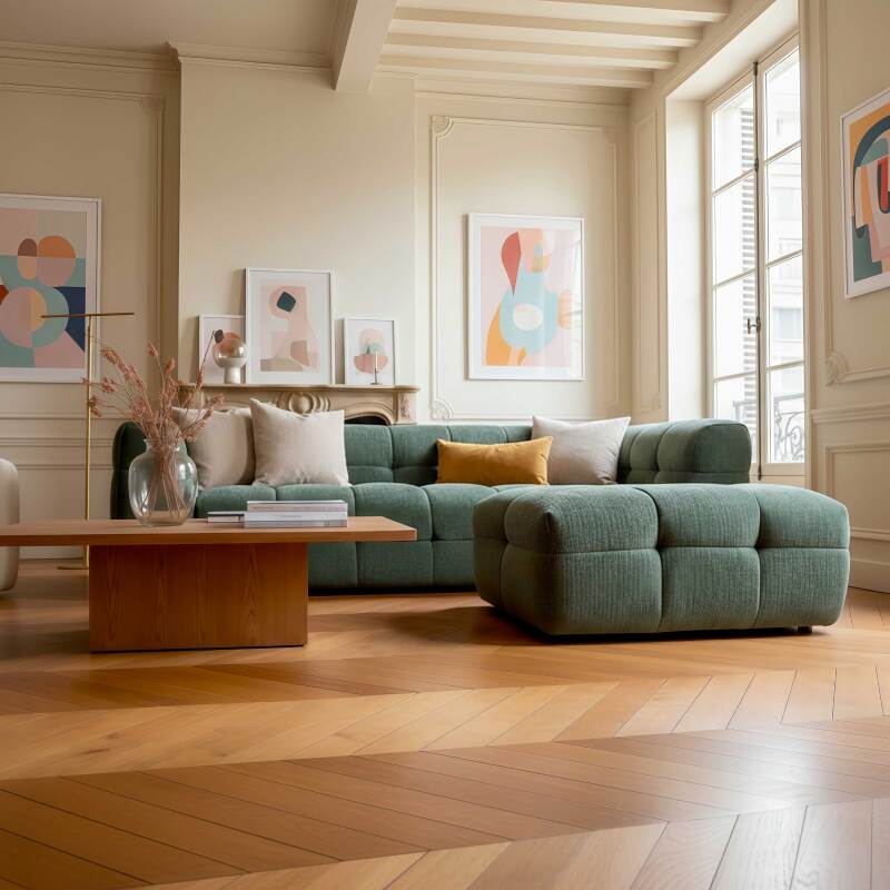 Canapé 3 places en tissu avec pouf (2/8)