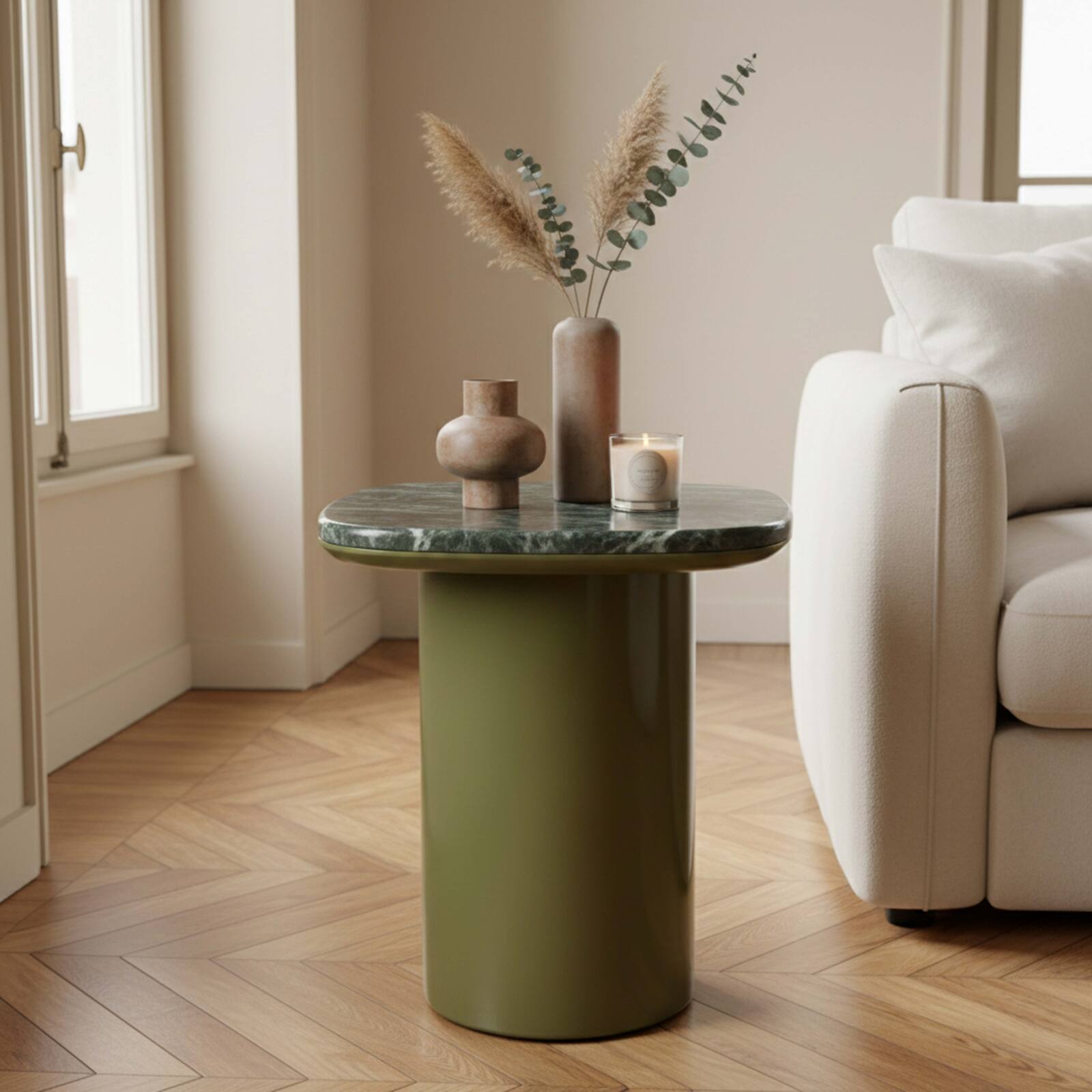 Table basse bout de canapé en marbre carrée 42x42 cm style rétro