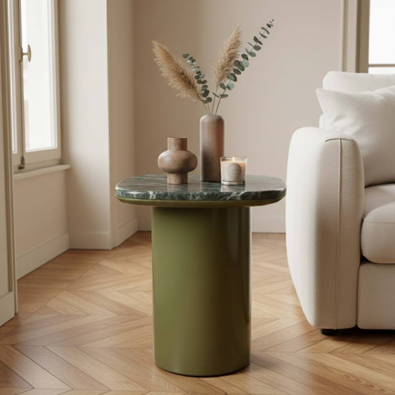 Table basse bout de canapé en marbre carrée 42x42 cm style rétro