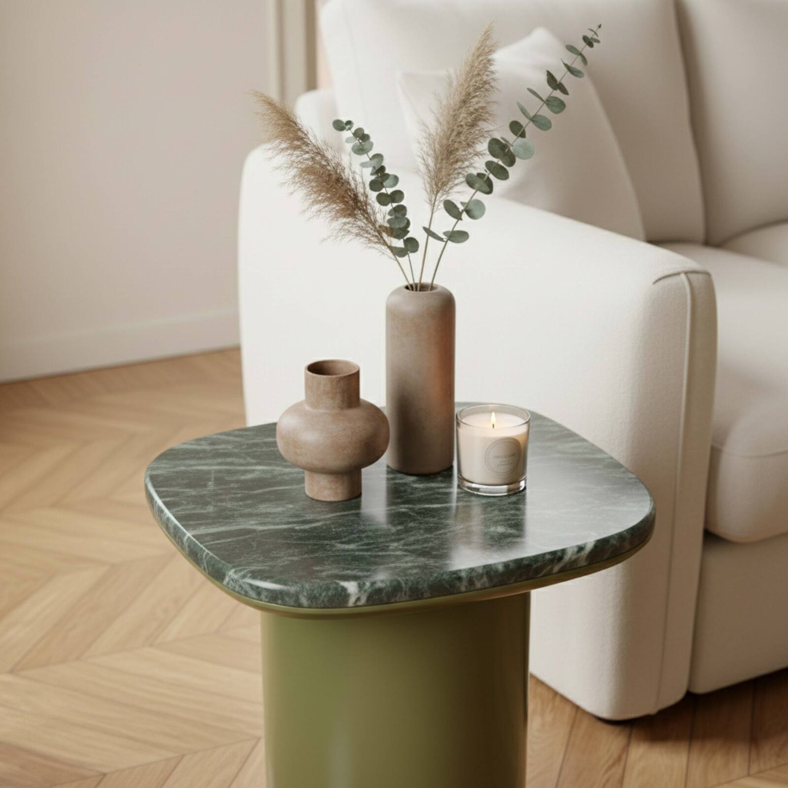 Table basse bout de canapé en marbre carrée 42x42 cm style rétro