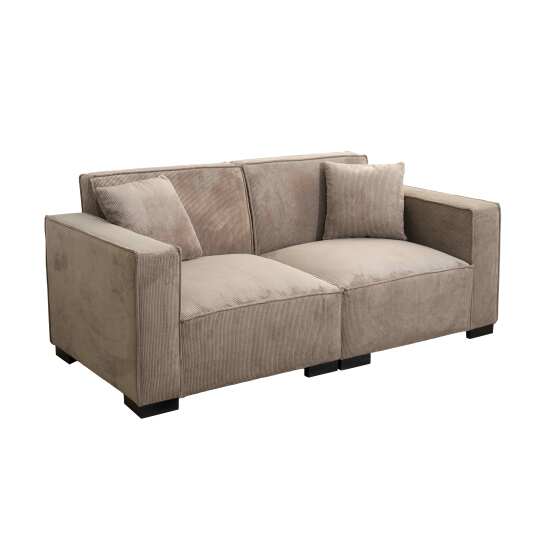 Canapé 2 places en velours côtelé avec coussins | Oviala